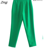 Women Fashion Front Welt Pockets Seam Detail Pants Vintage High Waist Zipper Fly Female Ankle Trousers Mujer
