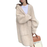 Korean Version Of The Long Lazy Outside The Hooded Sweater Coat Women's Autumn And Winter Large Pocket Loose Knitted Open