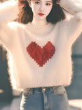 Love Print Lazy Sweater Knitted Women 2025 Autumn And Winter New Korean Atmosphere Feeling
