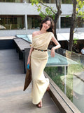 Xixi 2025 Spring And Summer Temperament Retro T-Shirt + High Waist Half-Dress Two-Piece Suit Woman