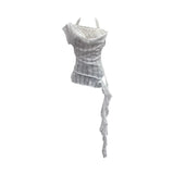 Shooting Lace Splicing Collar Hanging Neck-Sleet T-Shirt Woman Xia Repair Short Irregular Drifting Clothes