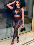 Sexy See Through Mesh Leggings Women Trend Striped Patchwork Briefs Waistband Fitness Pencil Trousers Female