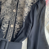 Zingj Sense Wear Temperament Long-Sleeved Autumn Dress Women's Niche Design Lace Spell Receive Waist Small Black