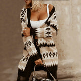 2025 V-Necked Lattice Tute In The Color Of The Long Knitted Cardigan Sweater Jacket