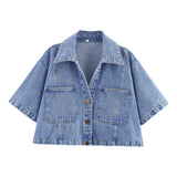 For Women's Clothing INS Burst Short-Edover Collar Denim Shirt +