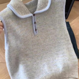 Sweet Korean Dongdaemun Stifled Small Collar Loose Striped Knitted Vest Women Autumn And Winter Folding