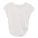 Zingj Desire Wind V-Neck Short-Sleeved T-Shirt Women's Wear 2024 Summer New Slim Show Thin Design Sense Students Pure Color Jacket