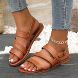 Buckle Flat-Soled Sandals Women Retro-Style Buckle Beach Cool Slippers