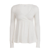 2025 New Solid Color Base High-Rise A Swing Thin V Collar Pure Lust Lace Splicing Long-Sleeved T-Shirt