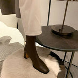 Women's Shoes Square Head Short Boots 2025 New Winter Korean Version Of High Heel And Thick Zipper Fashion Martin