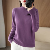 Zingj 2024 Autumn / Winter New Women's Korean Version Slim Half High Collar Short Solid Color Bottom Sweater-Outfit