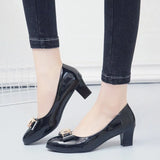 New Women's Shoes Women's Fashion Single Shoes PU Leather Single Shoes High Heel Tip Shallow Heel Thick Heel Thick And Four