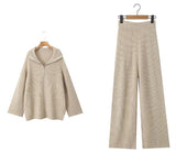 Women's INS Burst Street Style Loose-Fitting Collar High-Waisted Trousers Knitted Sweater