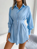 Wind Shooting Spring And Summer Leisure Lantern Sleeves Waist Asymmetric Dress Shirt Dress Women's