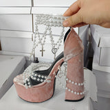 Y2k Millennial Spice Girls Lolita Pearl Size 47 Watertop Coarse High Heeled Women's