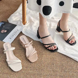Fine Sandals Women 2025 New Medium Heds Of Cool Slippers Women Wear Coarse Heel With Women's Shoes Korean Version Of The Square