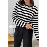 Knitted Striped Versatile Classic Retro Pullover