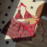 2025 New Sexy Hanging Neck Bikini Knitted Beach Shorts Three-Piece Set Swimsuit
