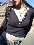 Fake Two Piece Halter Long Sleeve Tee-Outfit