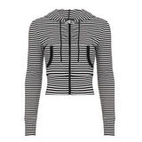 Fresh Sweet Spicy Wind Striped Hooded Collar Jacket With Thin Short Cardigan Long-Sleeved Top Autumn Dress
