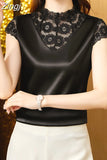 Womens Tops Satin Shirts and Blouses Fashion Elegant Woman Blouses Floral Hollow Out Vintage Blouse Silk Clothes for