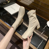 Boots Women's English Fengest 2025 Spring And Autumn New Square Head Thick With Net Red High Heels Women's Boots Chelsea Short