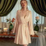 Simulated Silk Leaf Broad Sleeve Bathrobe Bathrobe New With Coat Morning