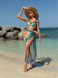 2025 Sexy New Color Printing Floral Three-Piece Mesh Beach Dress