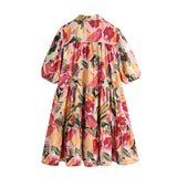 New Lapel Button Solid Color Wide Pendulum Cotton Dress