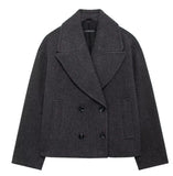 Women's Clothing Explosion Double Buckle Wool Blending Double Buckle Dress Short