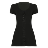 Cloth Forget French Light Style V-Neck Knitted Dress T-Shirt Babes Single Buckle Thin Temperament Slim