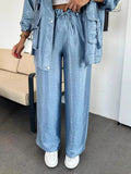 Women's Loose Straight Trousers Solid Trousers Fashion Tonic Belt Tight Waist Woman