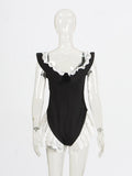 Fashion Babes Jumpsuit Women 2025 Spring New Word Shoulder Lace Splicing High-End Sense Bumpy