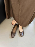 Square Head Fashion Single Shoes French Evening Wind Grandmother Shoes Bow Small Leather Shoes Women's High Sense Of Spring And