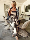 Zingj Spring And Summer Style Stripe Print Fresh And Sweet Slip Dress