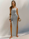 Dress Double Side High Fork Sling With Beautiful Back Knitted Dress Beach Hooded