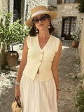 Summer Women's Solid Color Repair Gold Button Knitted Vest Blouse