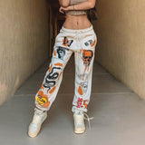 Women's Clothing 2025 Women's New Trousers Skeleton Element Trend Printing Plus Velvet High-Waisted Casual