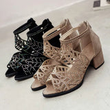 Mouth Sandals Women's Shoes Summer New Temperament Harajuku Hollow Coarse Back Zipper Large-Size High