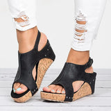 Spring And Summer New Rivet Slope And Fish Mouth Sandals Women Large Size Waterproof Table Hollow High Heel Women