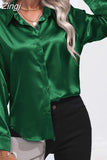 Women Shirts and Blouses Silk Womens Tops Loose Oversized Long Sleeve Blouse Women Spring Elegant Women Clothing OL