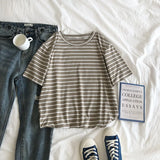 Zingj Summer Hot Sale Ins Striped T Shirt Short Sleeve Sleeved T Shirt Loose Casual Top Women's