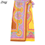 Women Vintage Paisley Totem Floral Print Bow Tied Sarong Skirt Faldas Mujer Lady Chic Retro Casual Midi Vestidos