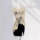 Zingj Lace Blck Heavy Embroidery Irregular Design Sense European Knit Hollow Sleeveless Jacket In The