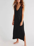 Sleeveless Dress Women Knitted Summer Beach Dress Female Fashion Hollow Out SwimSuit Cover Ups Maxi Dress Vestido