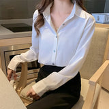Fashion Silk Shirt Women Long Sleeve Shirts Women White Shirt Woman Silk Blouse Tops Casual Solid Basic Shirts