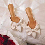 Summer Women's Slippers Bowknot Cat Heel Low Heel Mid Heel Pointed Toe Shoes Slippers High