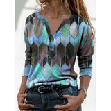 Women's Autumn French Style Color Printing V Collar Long Sleeve Bottom Shirt Dress Female Impact Color