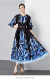 Exquisite Dress Women 2025 New Lazy Wind Collar Mid-Sleeves To Close The Waist Temperament 100-Fold Printing