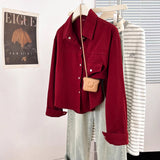 Retro Red Thin Shirt Coat Women's Spring And Autumn Design Small Shirt Casual Loose Long-Sleeved